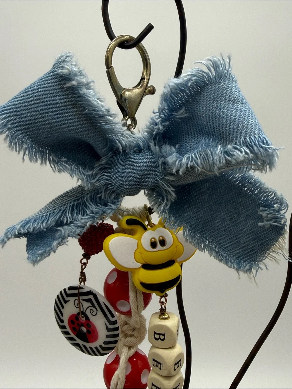 👑Adorned Crown Jewelry purse bag charm keychain bee kind ladybug macrame bow
